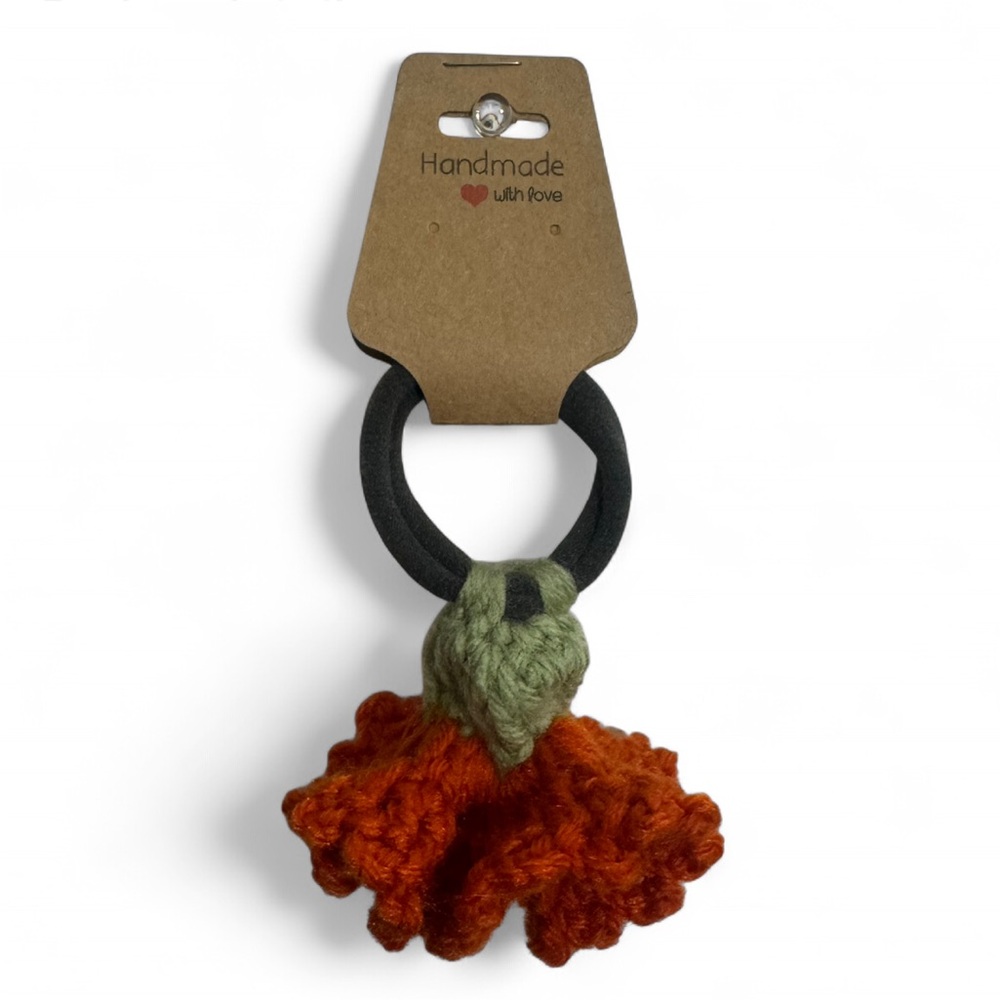 Handmade Orange Hair Tie with Green Accent